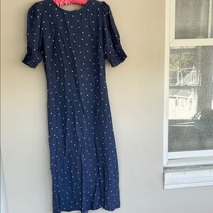 LOFT Multicolored Puff Sleeve Maxi Dress NWT Size 0 heart pattern